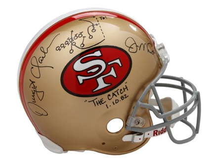 Joe Montana and Dwight Clark Dual Signed "The Catch" Helmet With Hand Drawn Play Inscription
